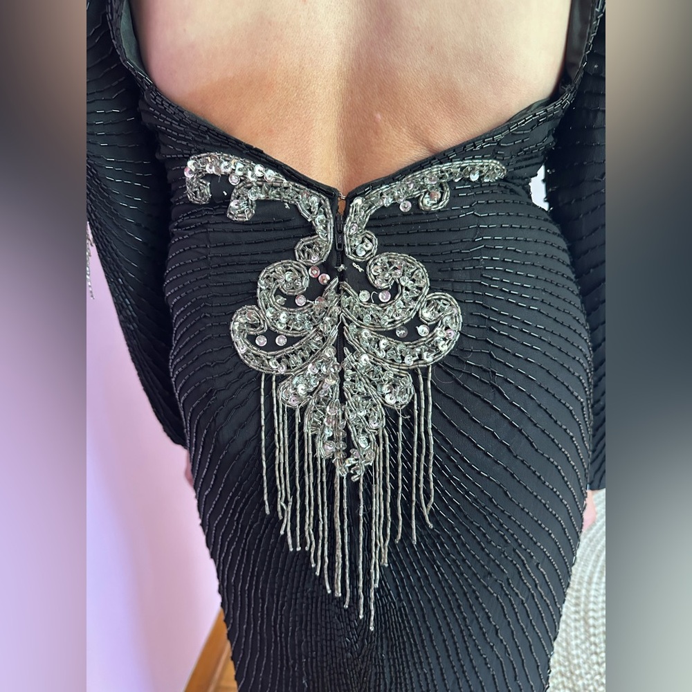 Vintage Elegant Black Beaded Women's Dress - Picture 5 of 14